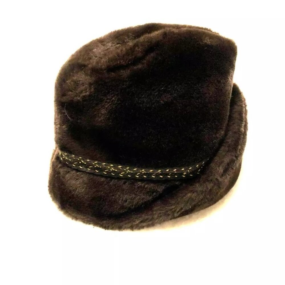 Vtg Tyrolean Faux Fur Hat Oktoberfest Sz M 22" Brown German United Hatters Mens